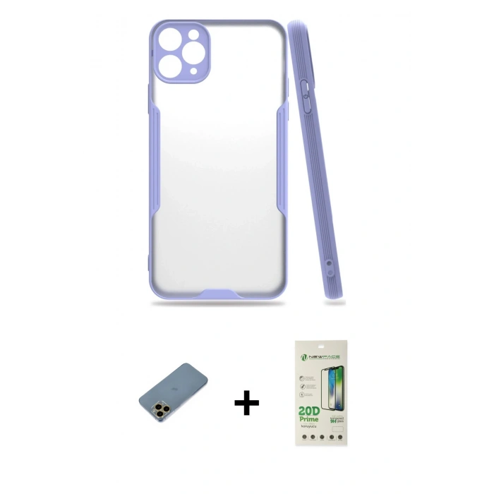 MARSİLYAN™- iPhone 11 Pro Kılıf Atlas Asil Serisi - Siyah 20D Premium Cam Ekran Koruyucu + Shine Kamera Lens Koruma Cam - GD