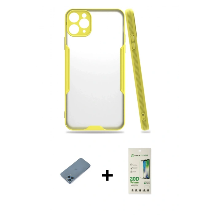 MARSİLYAN™- iPhone 11 Pro Kılıf Atlas Asil Serisi - Siyah 20D Premium Cam Ekran Koruyucu + Shine Kamera Lens Koruma Cam - MI