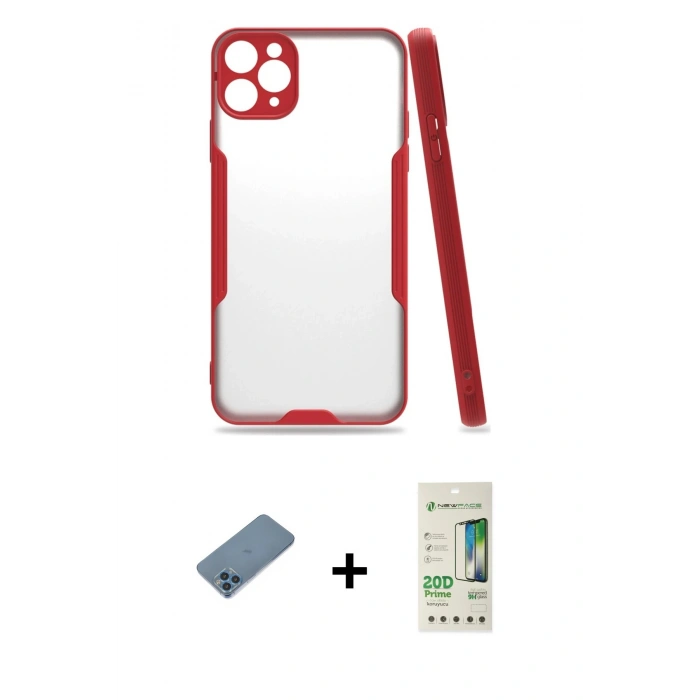 MARSİLYAN™- iPhone 11 Pro Kılıf Atlas Asil Serisi - Siyah 20D Premium Cam Ekran Koruyucu + Shine Kamera Lens Koruma Cam - MI