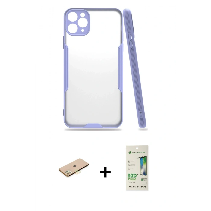 MARSİLYAN™- iPhone 11 Pro Kılıf Atlas Asil Serisi - Siyah 20D Premium Cam Ekran Koruyucu + Renkli Kamera Lens Koruma Cam - SI