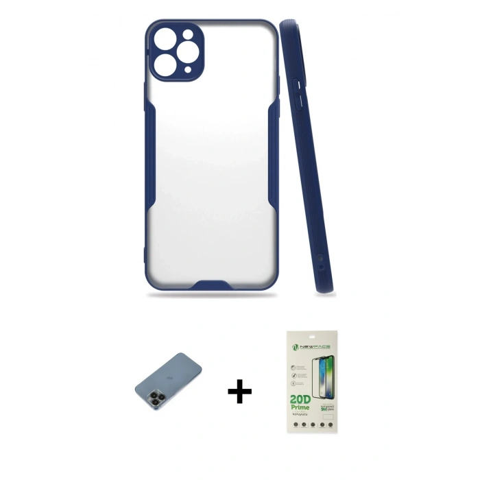 MARSİLYAN™- iPhone 11 Pro Kılıf Atlas Asil Serisi - Siyah 20D Premium Cam Ekran Koruyucu + Shine Kamera Lens Koruma Cam - SH