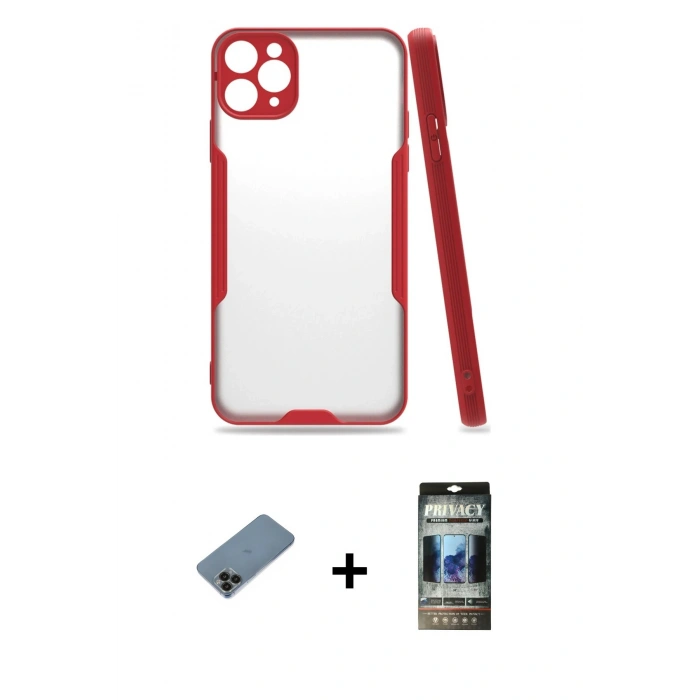 MARSİLYAN™- iPhone 11 Pro Kılıf Atlas Asil Serisi - Siyah 34D Hayalet Izgaralı Cam + Shine Kamera Lens Koruma Cam - SH