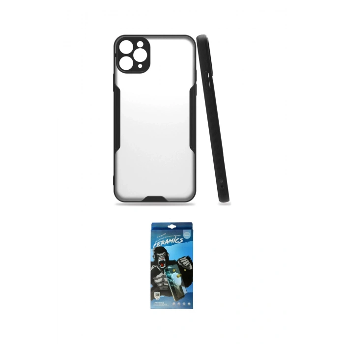 MARSİLYAN™- iPhone 11 Pro Kılıf Atlas Asil Serisi - Siyah 34D Izgaralı Cam