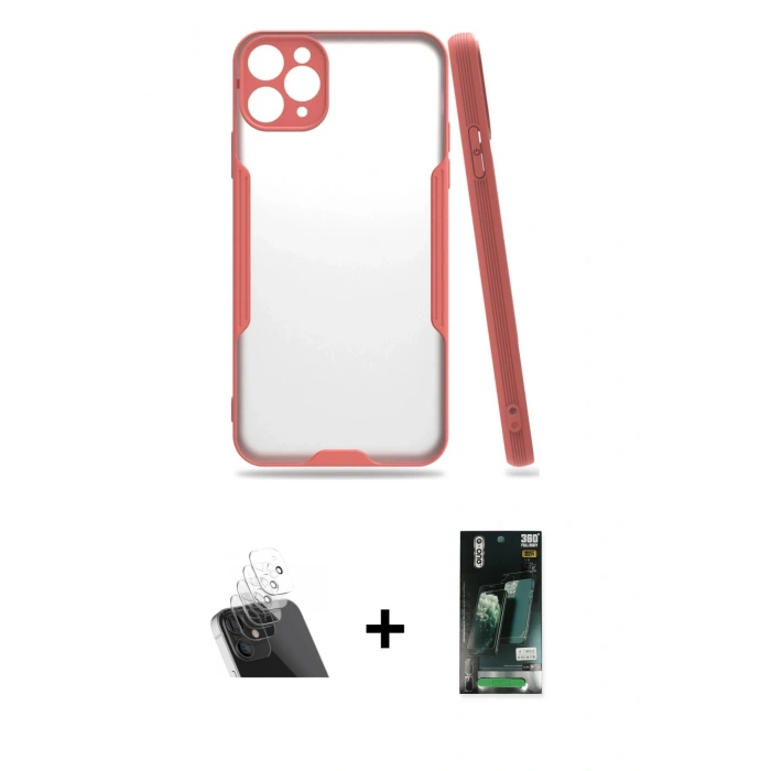 MARSİLYAN™- iPhone 11 Pro Kılıf Atlas Asil Serisi - Siyah 360 Mat Full Body Arka Koruyucu + Kamera Lens Koruma Cam - SF