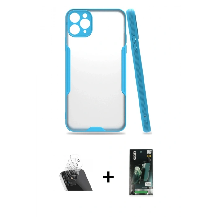 MARSİLYAN™- iPhone 11 Pro Kılıf Atlas Asil Serisi - Siyah 360 Mat Full Body Arka Koruyucu + Kamera Lens Koruma Cam - SF