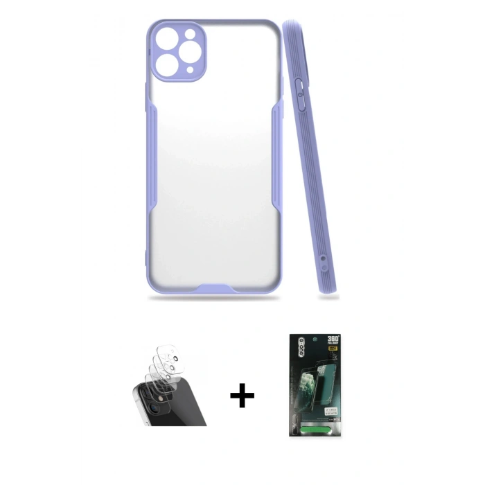 MARSİLYAN™- iPhone 11 Pro Kılıf Atlas Asil Serisi - Siyah 360 Mat Full Body Arka Koruyucu + Kamera Lens Koruma Cam - SF