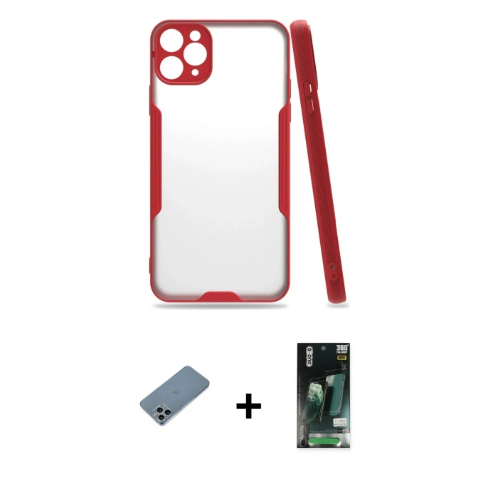 MARSİLYAN™- iPhone 11 Pro Kılıf Atlas Asil Serisi - Siyah 360 Mat Full Body Arka Koruyucu + Shine Kamera Lens Koruma Cam - SABE