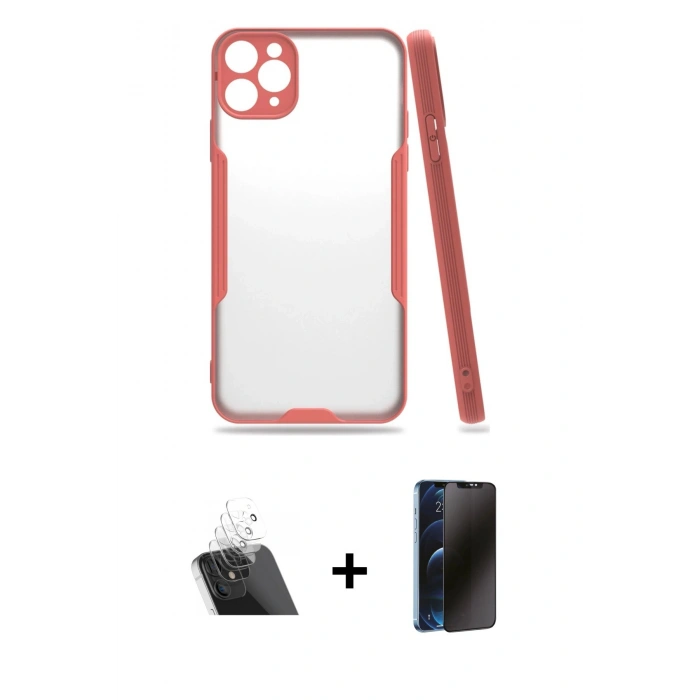 MARSİLYAN™- iPhone 11 Pro Kılıf Atlas Asil Serisi - Siyah 3D Antistatik Hayalet Cam Ekran Koruyucu + Kamera Lens Koruma Cam - SF