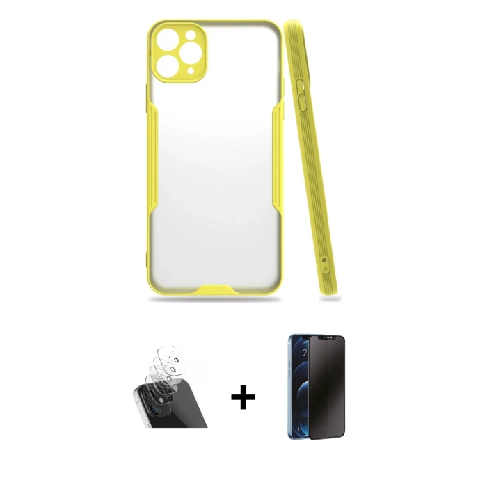 MARSİLYAN™- iPhone 11 Pro Kılıf Atlas Asil Serisi - Siyah 3D Antistatik Hayalet Cam Ekran Koruyucu + Kamera Lens Koruma Cam - SF