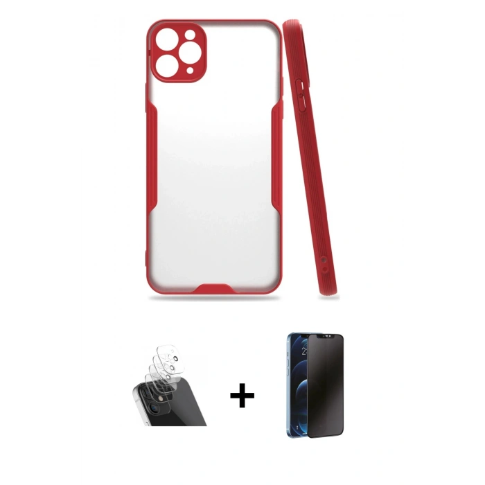 MARSİLYAN™- iPhone 11 Pro Kılıf Atlas Asil Serisi - Siyah 3D Antistatik Hayalet Cam Ekran Koruyucu + Kamera Lens Koruma Cam - SF