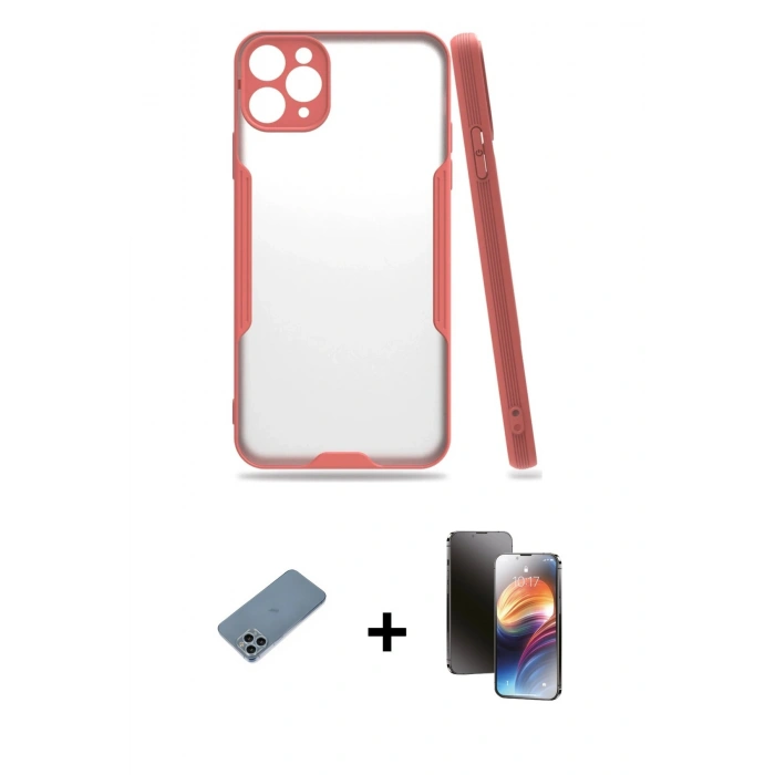 MARSİLYAN™- iPhone 11 Pro Kılıf Atlas Asil Serisi - Siyah 3D Antistatik Mat Seramik Nano Ekran Koruyucu + Shine Kamera Lens Koruma Cam - SABE