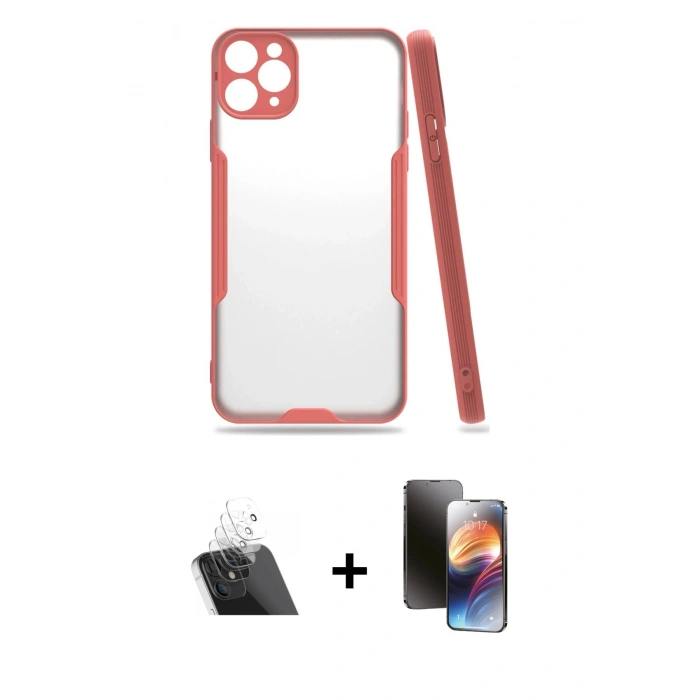 MARSİLYAN™- iPhone 11 Pro Kılıf Atlas Asil Serisi - Siyah 3D Antistatik Mat Seramik Nano Ekran Koruyucu + Kamera Lens Koruma Cam - SF