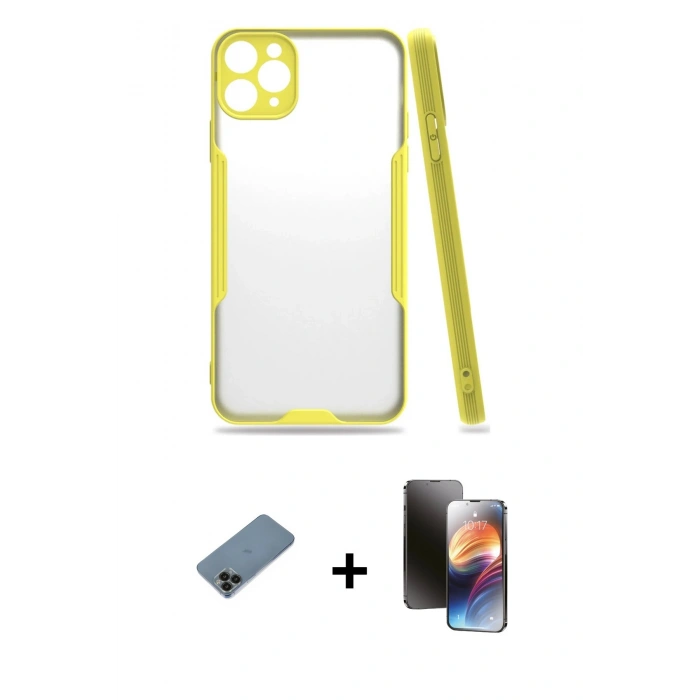MARSİLYAN™- iPhone 11 Pro Kılıf Atlas Asil Serisi - Siyah 3D Antistatik Mat Seramik Nano Ekran Koruyucu + Shine Kamera Lens Koruma Cam - SH