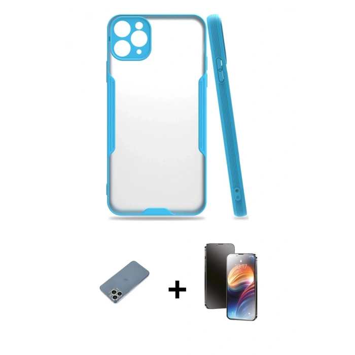 MARSİLYAN™- iPhone 11 Pro Kılıf Atlas Asil Serisi - Siyah 3D Antistatik Mat Seramik Nano Ekran Koruyucu + Shine Kamera Lens Koruma Cam - GS