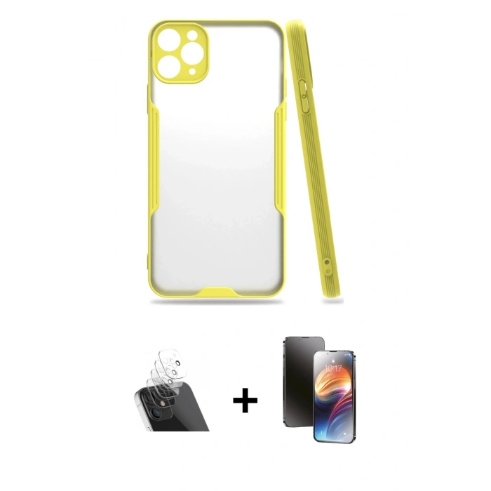 MARSİLYAN™- iPhone 11 Pro Kılıf Atlas Asil Serisi - Siyah 3D Antistatik Mat Seramik Nano Ekran Koruyucu + Kamera Lens Koruma Cam - SF