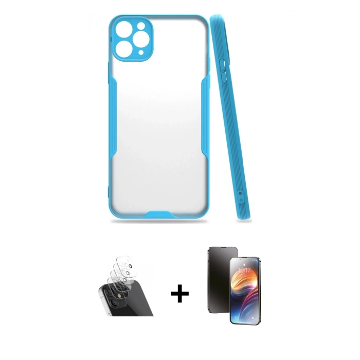 MARSİLYAN™- iPhone 11 Pro Kılıf Atlas Asil Serisi - Siyah 3D Antistatik Mat Seramik Nano Ekran Koruyucu + Kamera Lens Koruma Cam - SF