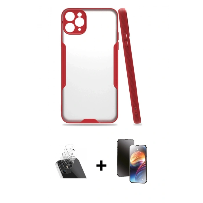 MARSİLYAN™- iPhone 11 Pro Kılıf Atlas Asil Serisi - Siyah 3D Antistatik Mat Seramik Nano Ekran Koruyucu + Kamera Lens Koruma Cam - SF