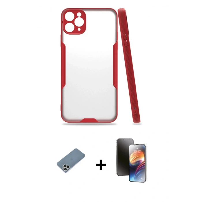 MARSİLYAN™- iPhone 11 Pro Kılıf Atlas Asil Serisi - Siyah 3D Antistatik Mat Seramik Nano Ekran Koruyucu + Shine Kamera Lens Koruma Cam - GS