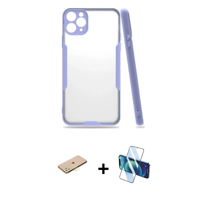 MARSİLYAN™- iPhone 11 Pro Kılıf Atlas Asil Serisi - Siyah 3D Antistatik Seramik Nano Ekran Koruyucu + Renkli Kamera Lens Koruma Cam - SI