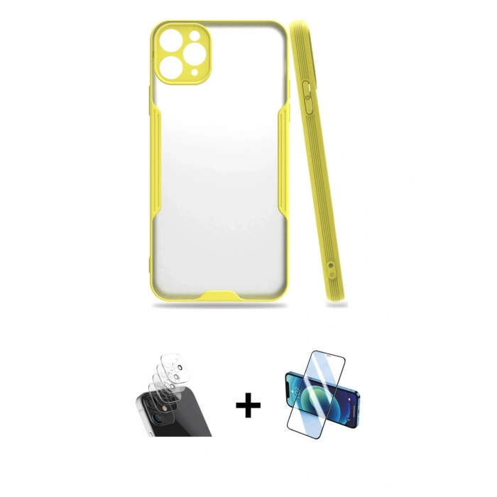 MARSİLYAN™- iPhone 11 Pro Kılıf Atlas Asil Serisi - Siyah 3D Antistatik Seramik Nano Ekran Koruyucu + Kamera Lens Koruma Cam - SF