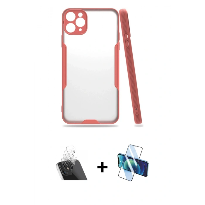 MARSİLYAN™- iPhone 11 Pro Kılıf Atlas Asil Serisi - Siyah 3D Antistatik Seramik Nano Ekran Koruyucu + Kamera Lens Koruma Cam - SF