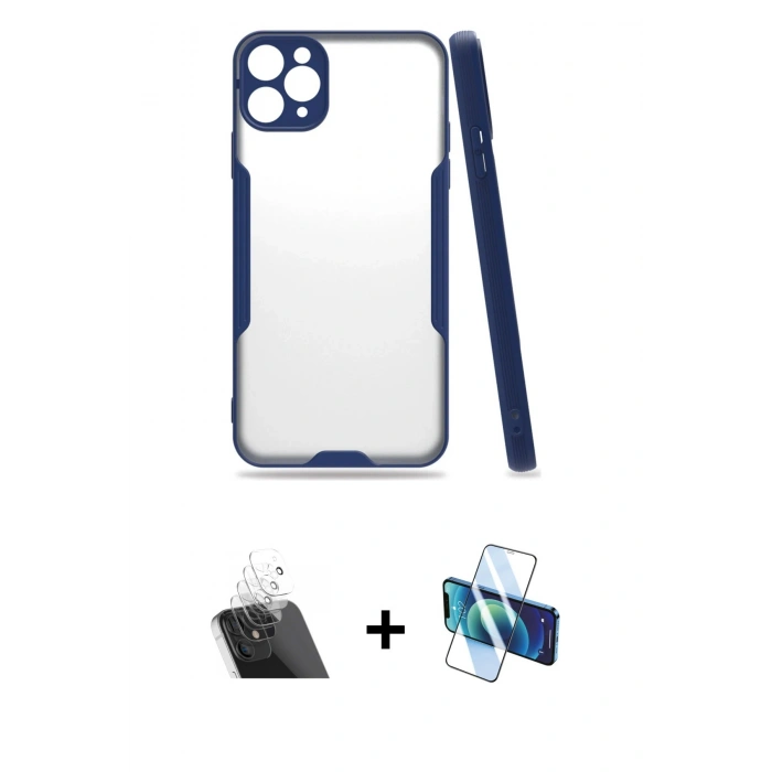 MARSİLYAN™- iPhone 11 Pro Kılıf Atlas Asil Serisi - Siyah 3D Antistatik Seramik Nano Ekran Koruyucu + Kamera Lens Koruma Cam - SF
