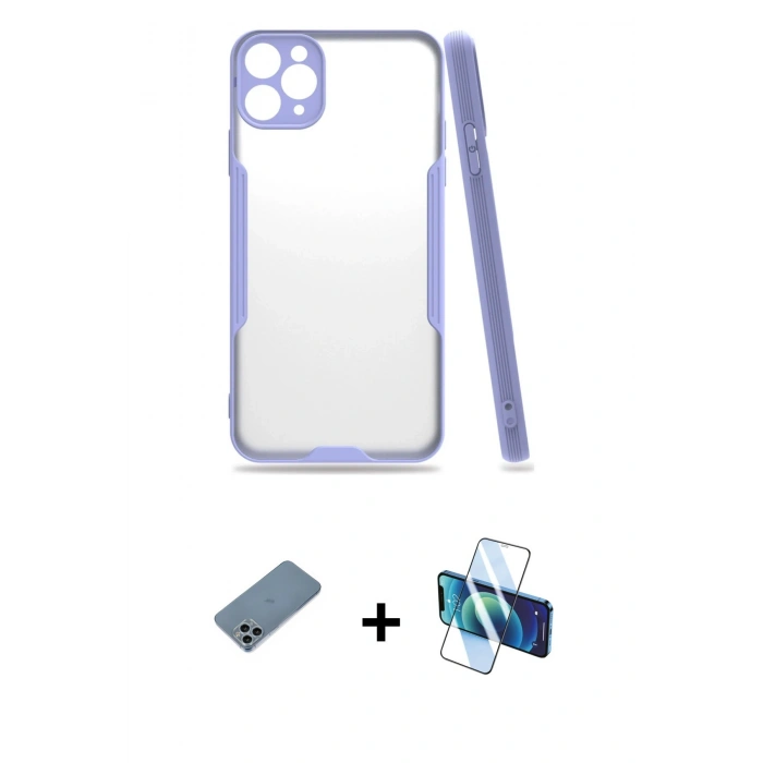 MARSİLYAN™- iPhone 11 Pro Kılıf Atlas Asil Serisi - Siyah 3D Antistatik Seramik Nano Ekran Koruyucu + Shine Kamera Lens Koruma Cam - SABE