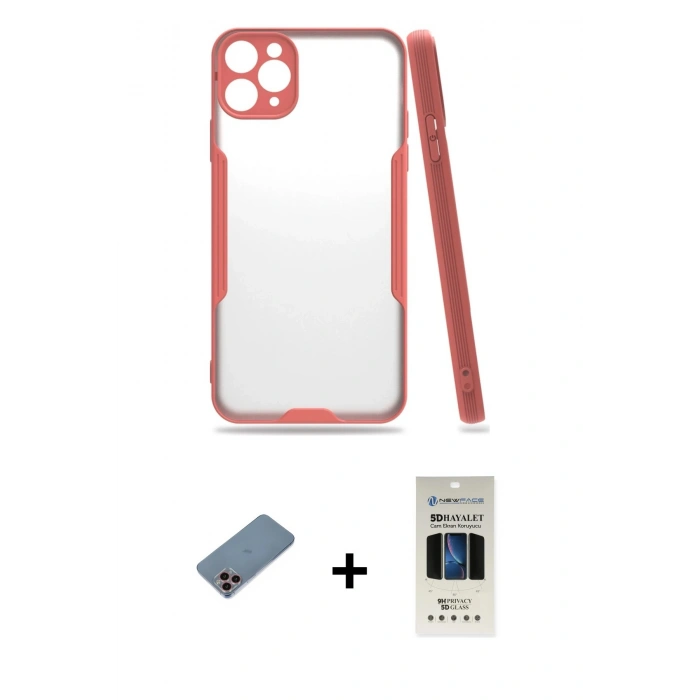 MARSİLYAN™- iPhone 11 Pro Kılıf Atlas Asil Serisi - Siyah 5D Hayalet Cam Ekran Koruyucu + Shine Kamera Lens Koruma Cam - PE