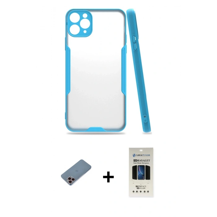 MARSİLYAN™- iPhone 11 Pro Kılıf Atlas Asil Serisi - Siyah 5D Hayalet Cam Ekran Koruyucu + Shine Kamera Lens Koruma Cam - PE