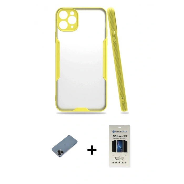 MARSİLYAN™- iPhone 11 Pro Kılıf Atlas Asil Serisi - Siyah 5D Hayalet Cam Ekran Koruyucu + Shine Kamera Lens Koruma Cam - SH