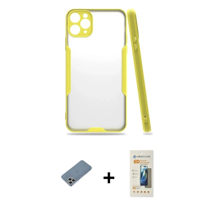MARSİLYAN™- iPhone 11 Pro Kılıf Atlas Asil Serisi - Siyah 6D Mat Seramik Hayalet Nano Ekran Koruyucu + Shine Kamera Lens Koruma Cam - GS