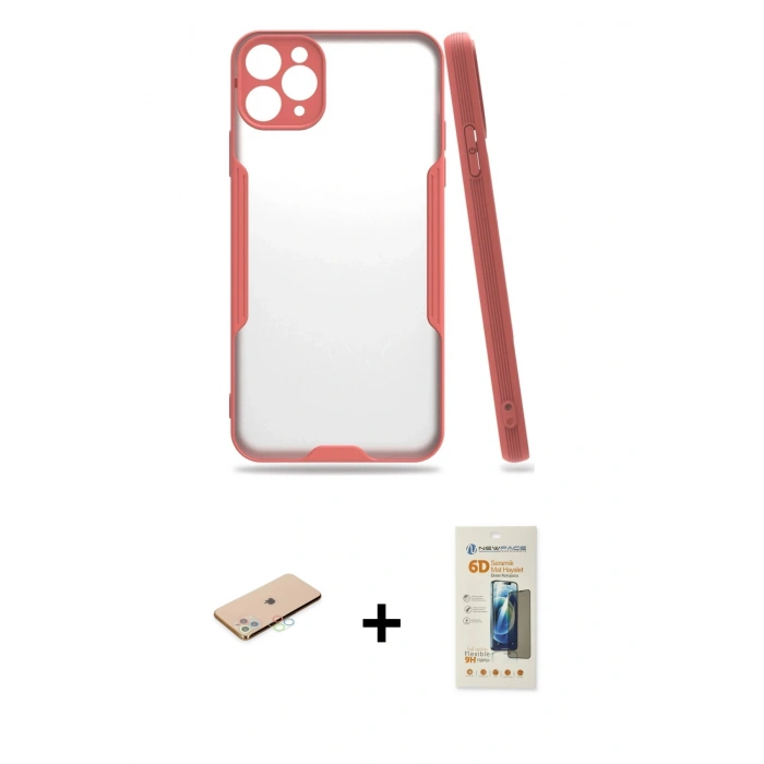 MARSİLYAN™- iPhone 11 Pro Kılıf Atlas Asil Serisi - Siyah 6D Mat Seramik Hayalet Nano Ekran Koruyucu + Renkli Kamera Lens Koruma Cam - MI
