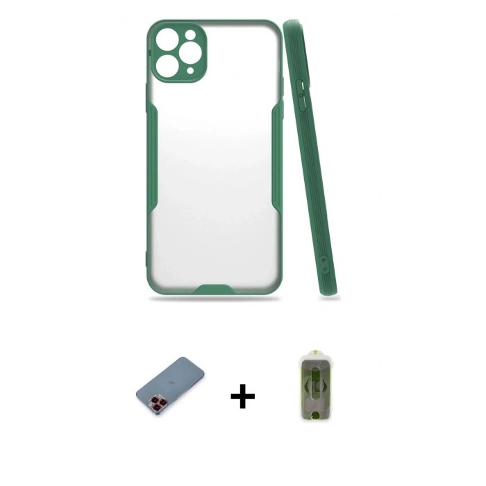 MARSİLYAN™- iPhone 11 Pro Kılıf Atlas Asil Serisi - Siyah Joko Magic 5D Hayalet Cam + Metal Kamera Lens Koruma Cam - KI