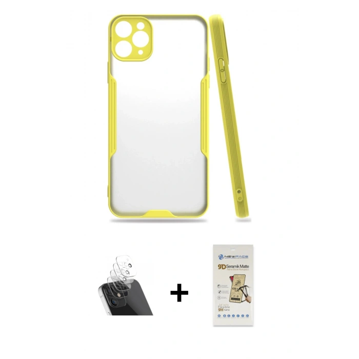 MARSİLYAN™- iPhone 11 Pro Kılıf Atlas Asil Serisi - Siyah Mat Seramik Nano Ekran Koruyucu + Kamera Lens Koruma Cam - SF