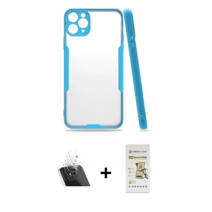 MARSİLYAN™- iPhone 11 Pro Kılıf Atlas Asil Serisi - Siyah Mat Seramik Nano Ekran Koruyucu + Kamera Lens Koruma Cam - SF