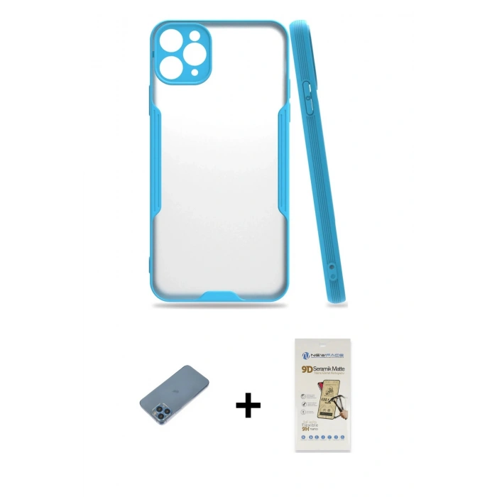 MARSİLYAN™- iPhone 11 Pro Kılıf Atlas Asil Serisi - Siyah Mat Seramik Nano Ekran Koruyucu + Shine Kamera Lens Koruma Cam - MI
