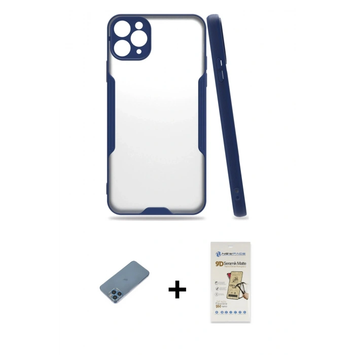 MARSİLYAN™- iPhone 11 Pro Kılıf Atlas Asil Serisi - Siyah Mat Seramik Nano Ekran Koruyucu + Shine Kamera Lens Koruma Cam - MI