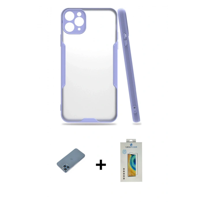 MARSİLYAN™- iPhone 11 Pro Kılıf Atlas Asil Serisi - Siyah Polymer Nano Ekran Koruyucu + Shine Kamera Lens Koruma Cam - MI
