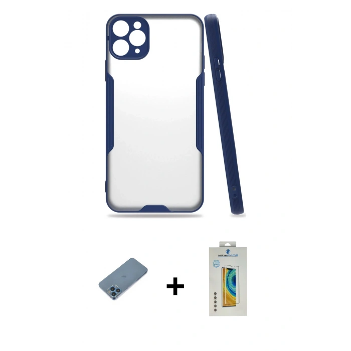 MARSİLYAN™- iPhone 11 Pro Kılıf Atlas Asil Serisi - Siyah Polymer Nano Ekran Koruyucu + Shine Kamera Lens Koruma Cam - MI