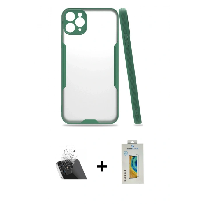 MARSİLYAN™- iPhone 11 Pro Kılıf Atlas Asil Serisi - Siyah Polymer Nano Ekran Koruyucu + Kamera Lens Koruma Cam - SF