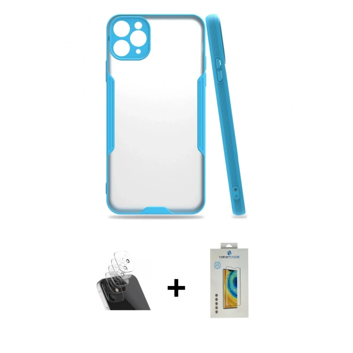 MARSİLYAN™- iPhone 11 Pro Kılıf Atlas Asil Serisi - Siyah Polymer Nano Ekran Koruyucu + Kamera Lens Koruma Cam - SF
