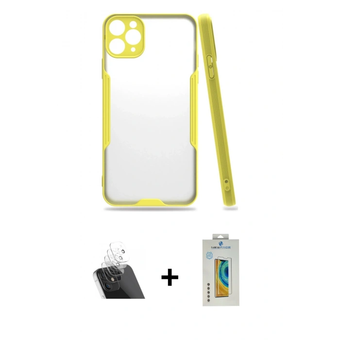 MARSİLYAN™- iPhone 11 Pro Kılıf Atlas Asil Serisi - Siyah Polymer Nano Ekran Koruyucu + Kamera Lens Koruma Cam - SF