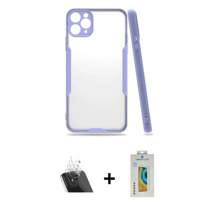 MARSİLYAN™- iPhone 11 Pro Kılıf Atlas Asil Serisi - Siyah Polymer Nano Ekran Koruyucu + Kamera Lens Koruma Cam - SF