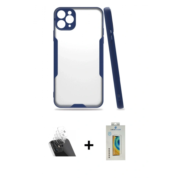 MARSİLYAN™- iPhone 11 Pro Kılıf Atlas Asil Serisi - Siyah Polymer Nano Ekran Koruyucu + Kamera Lens Koruma Cam - SF