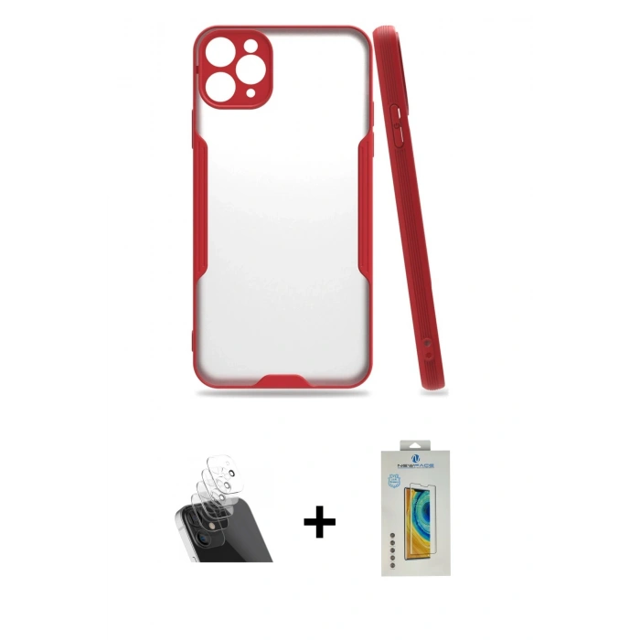 MARSİLYAN™- iPhone 11 Pro Kılıf Atlas Asil Serisi - Siyah Polymer Nano Ekran Koruyucu + Kamera Lens Koruma Cam - SF