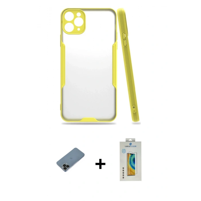 MARSİLYAN™- iPhone 11 Pro Kılıf Atlas Asil Serisi - Siyah Polymer Nano Ekran Koruyucu + Shine Kamera Lens Koruma Cam - SH