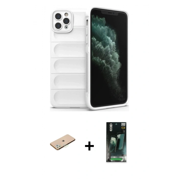 MARSİLYAN™- iPhone 11 Pro Kılıf Atlas Koleksiyonu - Şeffaf 360 Full Body Arka Koruyucu + Renkli Kamera Lens Koruma Cam - YL