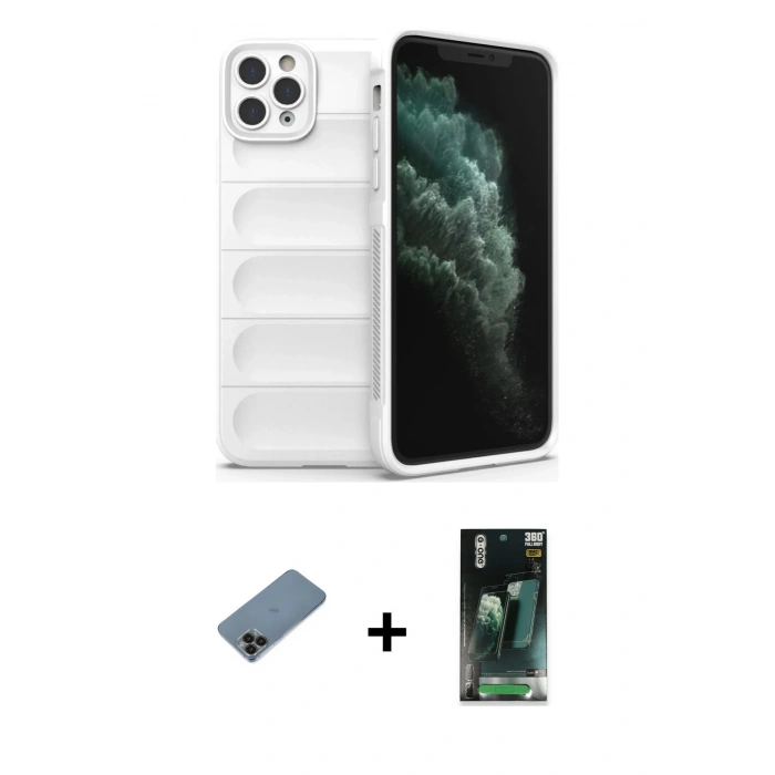 MARSİLYAN™- iPhone 11 Pro Kılıf Atlas Koleksiyonu - Şeffaf 360 Full Body Arka Koruyucu + Shine Kamera Lens Koruma Cam - SH