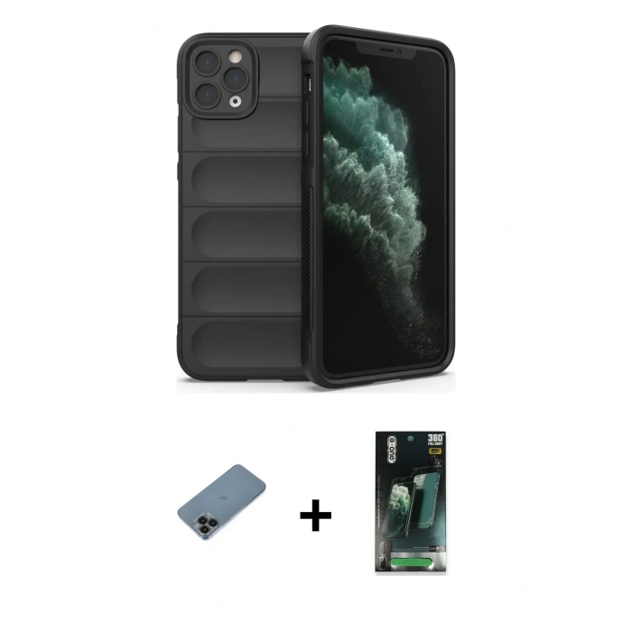 MARSİLYAN™- iPhone 11 Pro Kılıf Atlas Koleksiyonu - Şeffaf 360 Full Body Arka Koruyucu + Shine Kamera Lens Koruma Cam - SH