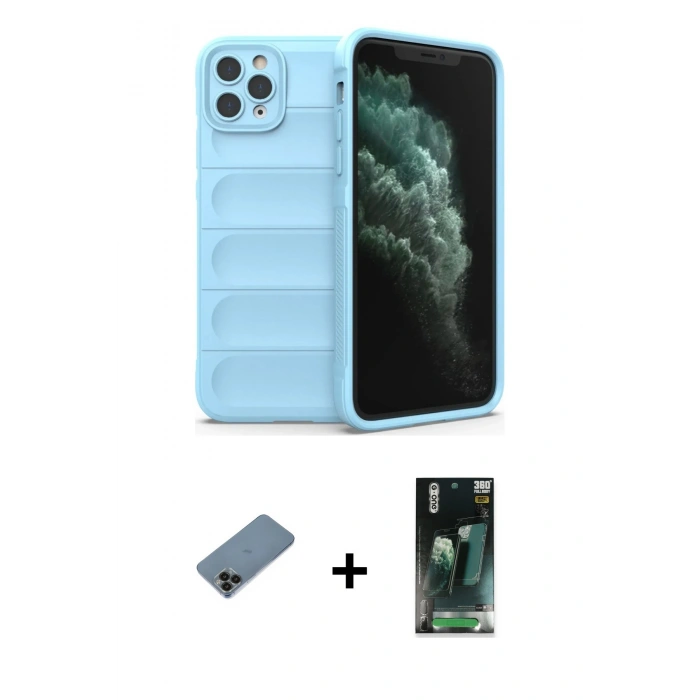 MARSİLYAN™- iPhone 11 Pro Kılıf Atlas Koleksiyonu - Şeffaf 360 Full Body Arka Koruyucu + Shine Kamera Lens Koruma Cam - SH